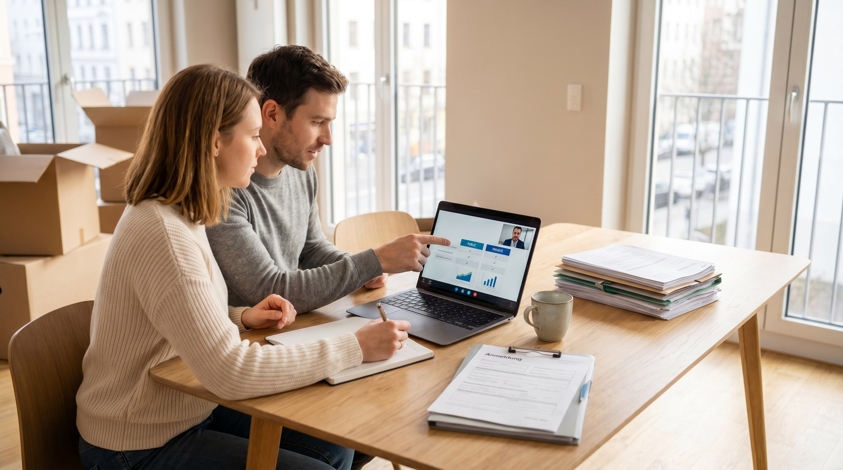 James and Sophie comparing health insurance options with an advisor on a video call