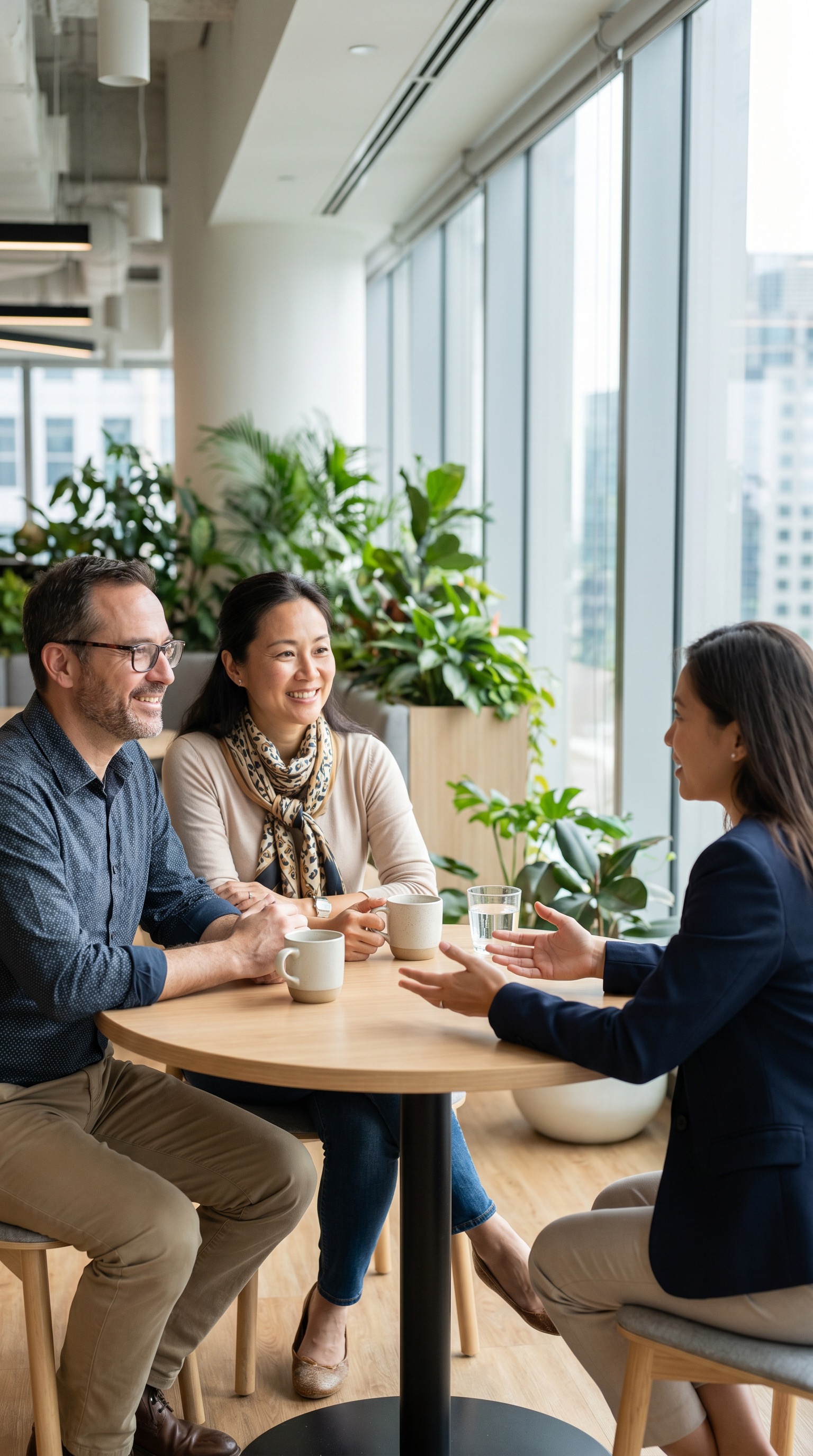 Expats in a face-to-face financial planning conversation with an advisor