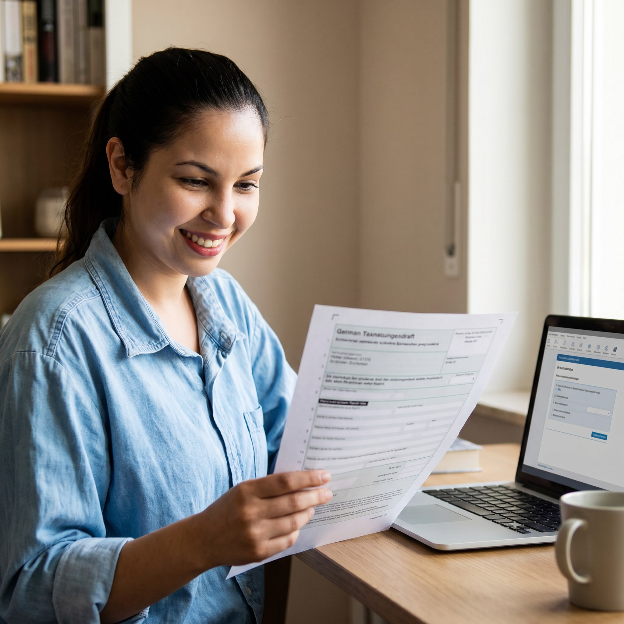 Priya relieved after completing her German tax return